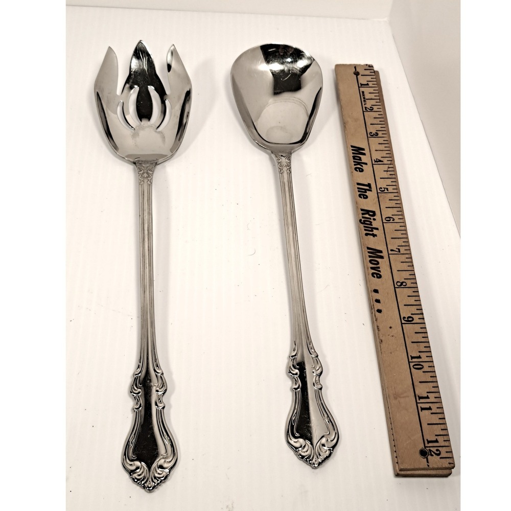 Reed & Barton Shubert Stainless 18/10 Salad Serving Set 2pc Silver 11.25"